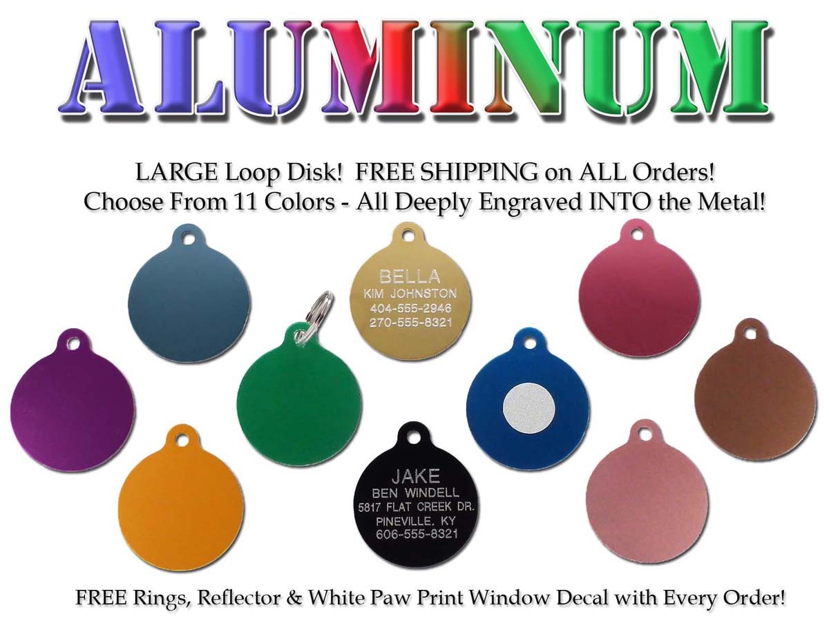Large Round Disk Pet Dog ID Tags-Custom Engraved Identification Name Tag 11 Colr
