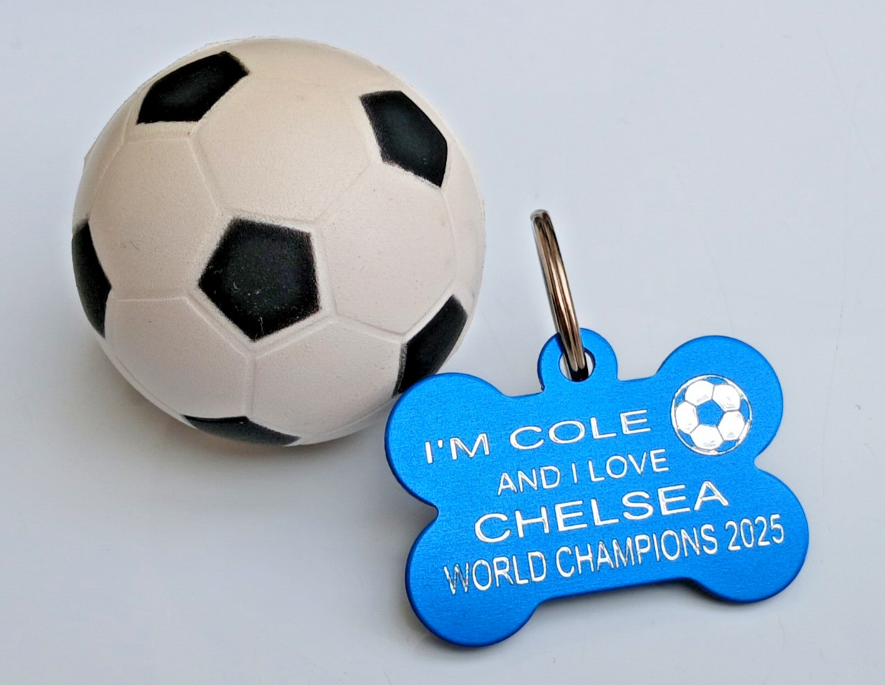 CHELSEA WORLD CHAMPIONS BLUE DOG TAG PERSONALISED FRONT AND BACK