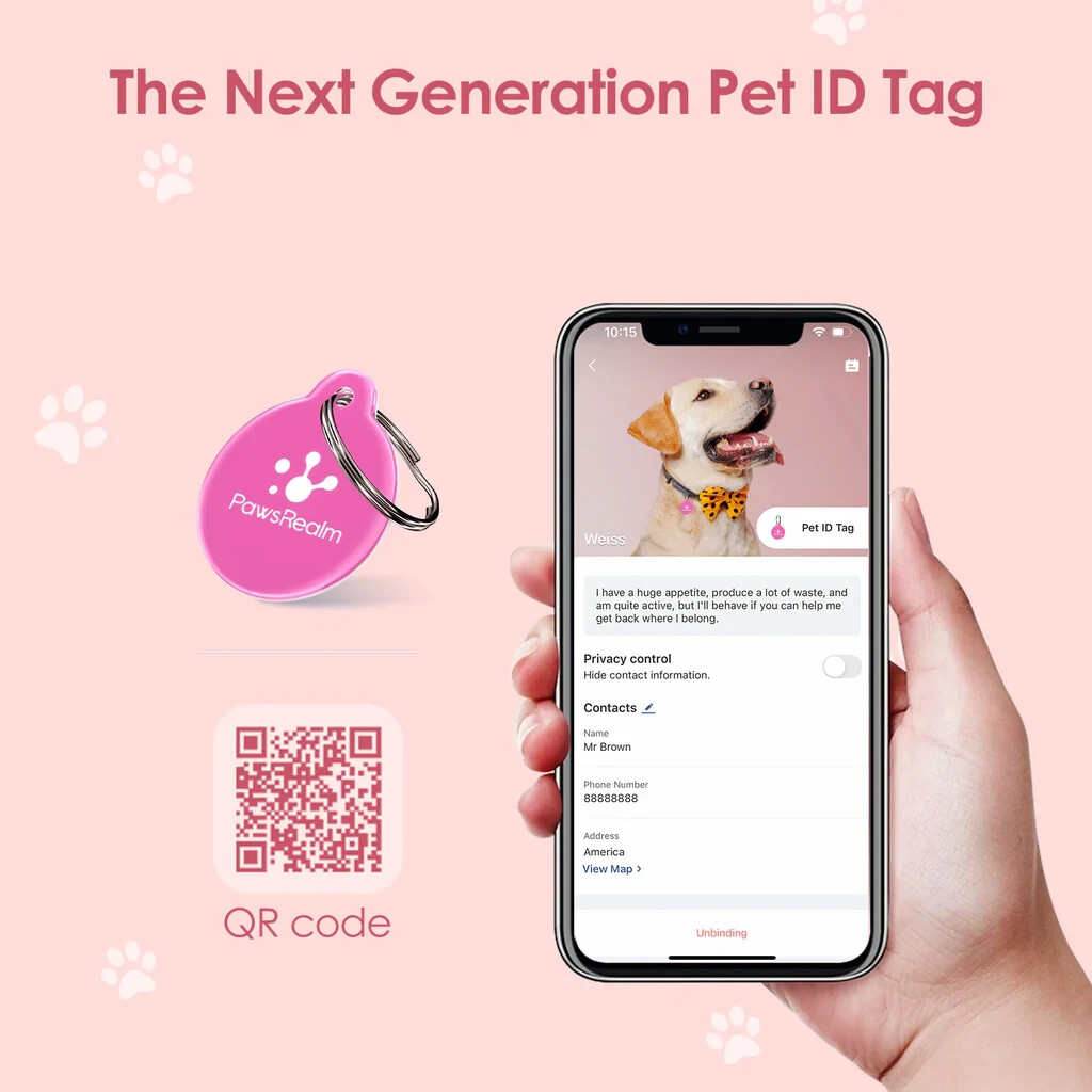NFC QR Code Pet ID Tag, Silicone Silent Dog & Cat Name Tag, Personalized Pet Tag