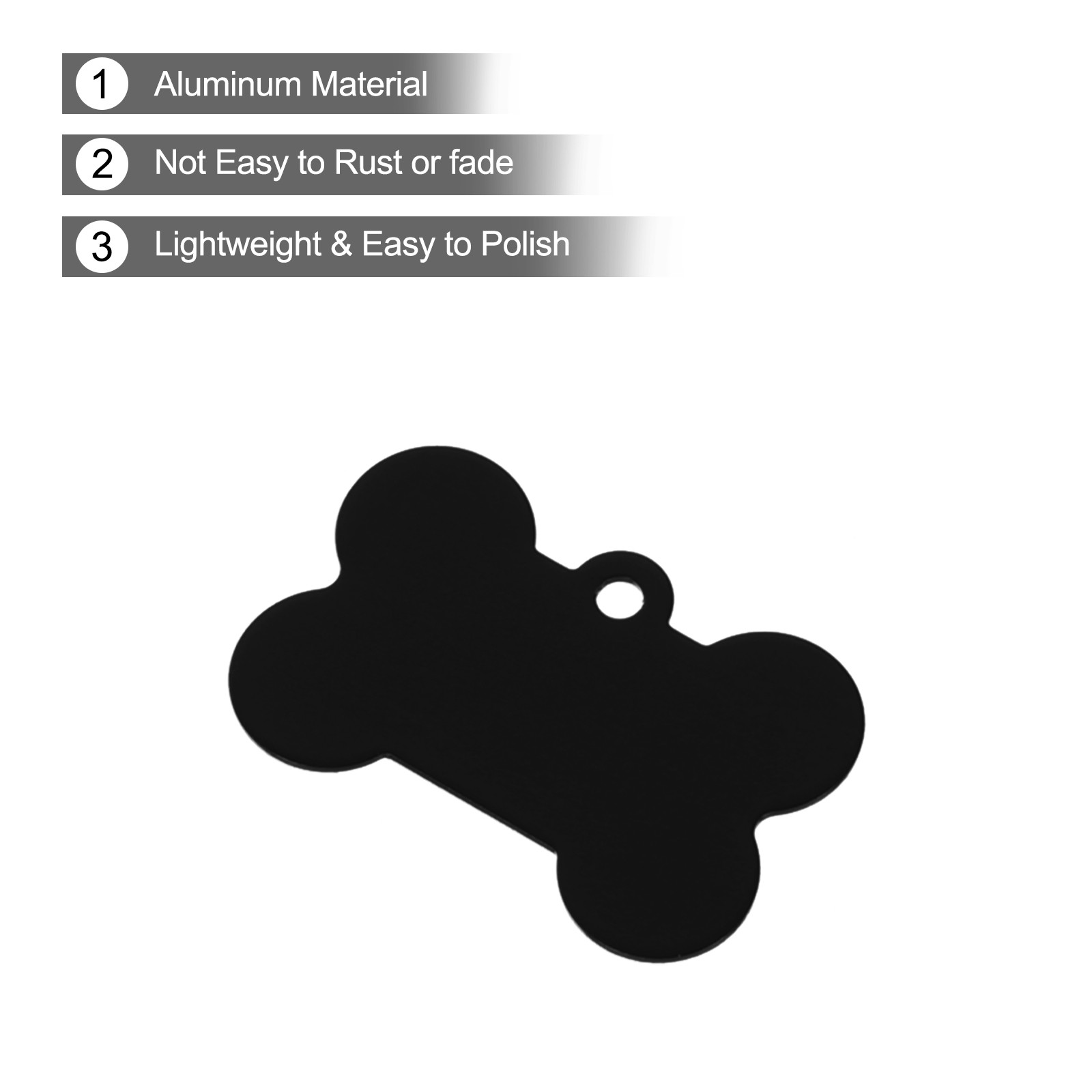 30pcs Bone Shaped Dog Tag Pet ID Tags 1.5″x1″ Metal Black Blank with Ring