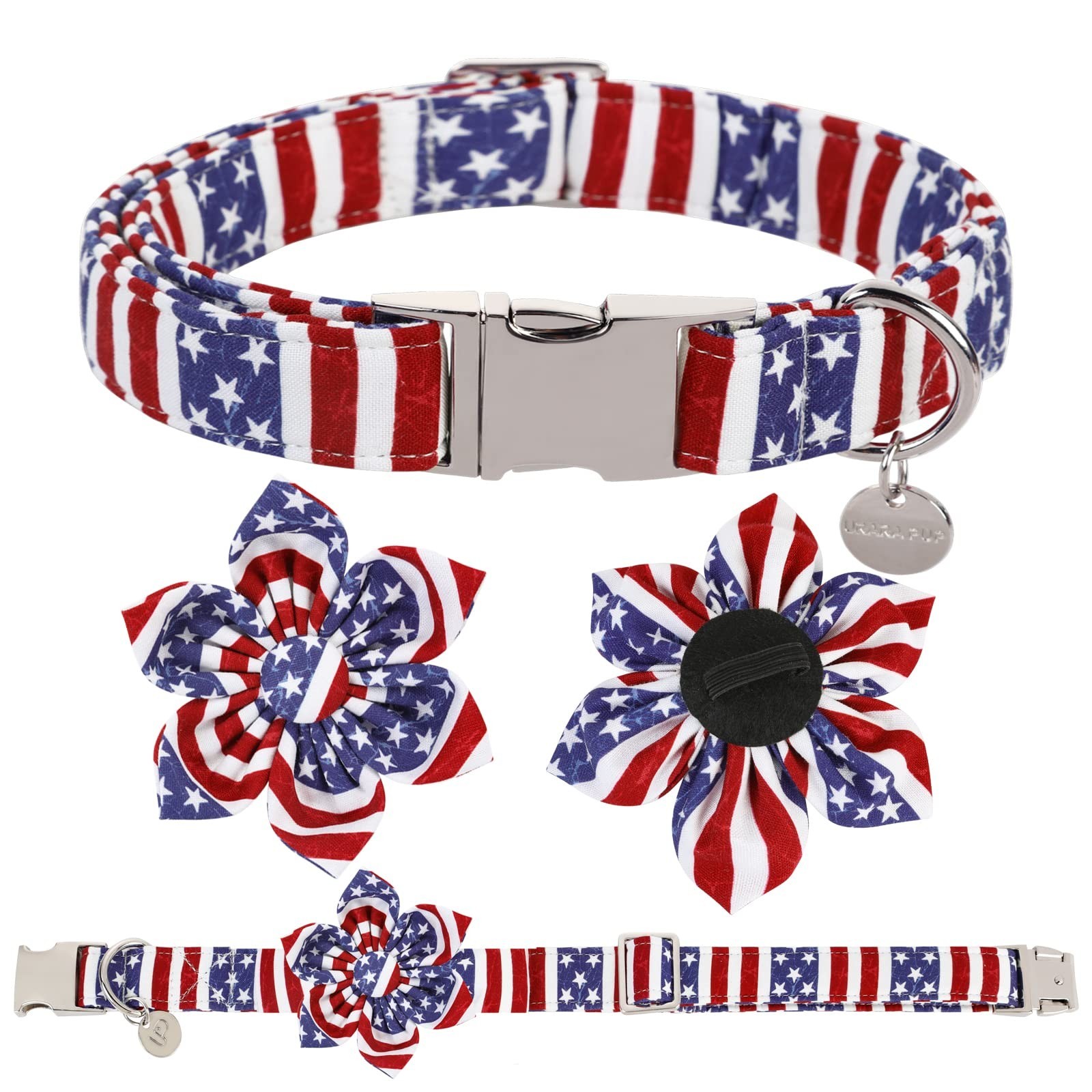 Dog Collar with Flower, 4th of July Comfortable Cotton Dog Collar, American F…