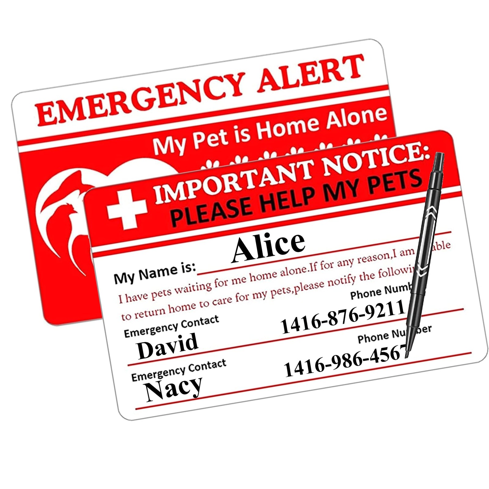 Dogs & Cats are Home Alone Alert Emergency Card and Key Tag with Emergency Co…