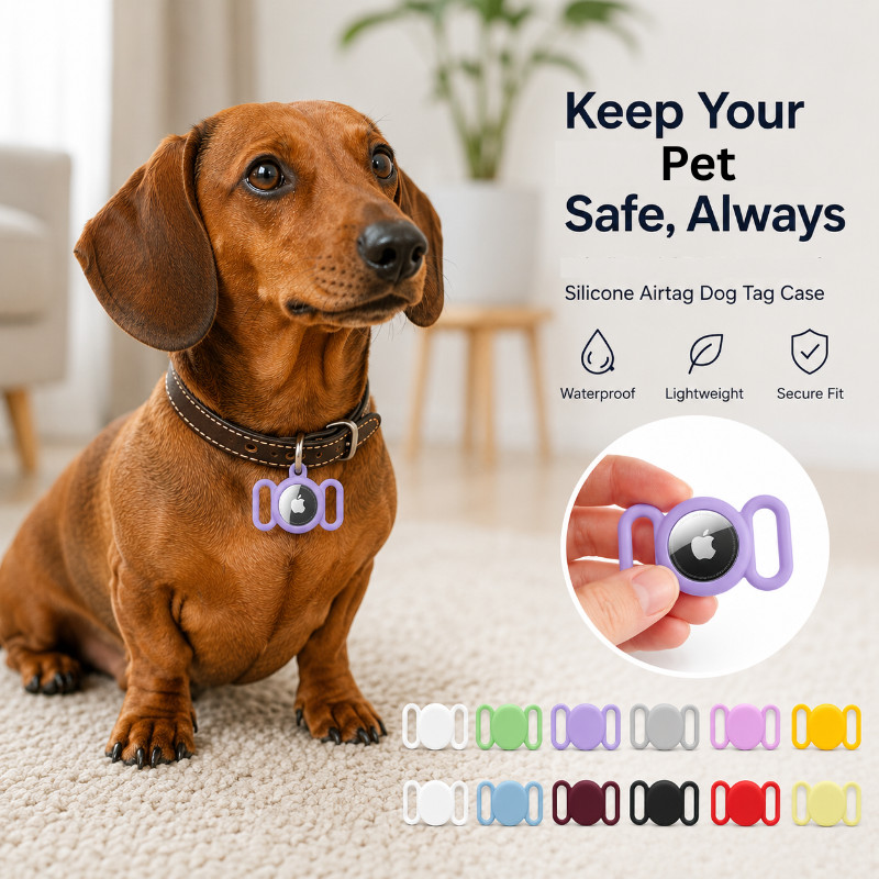 Silent Silicone Slide On Pet Tag Compatible with Apple Air Tag Find My Dog Cat