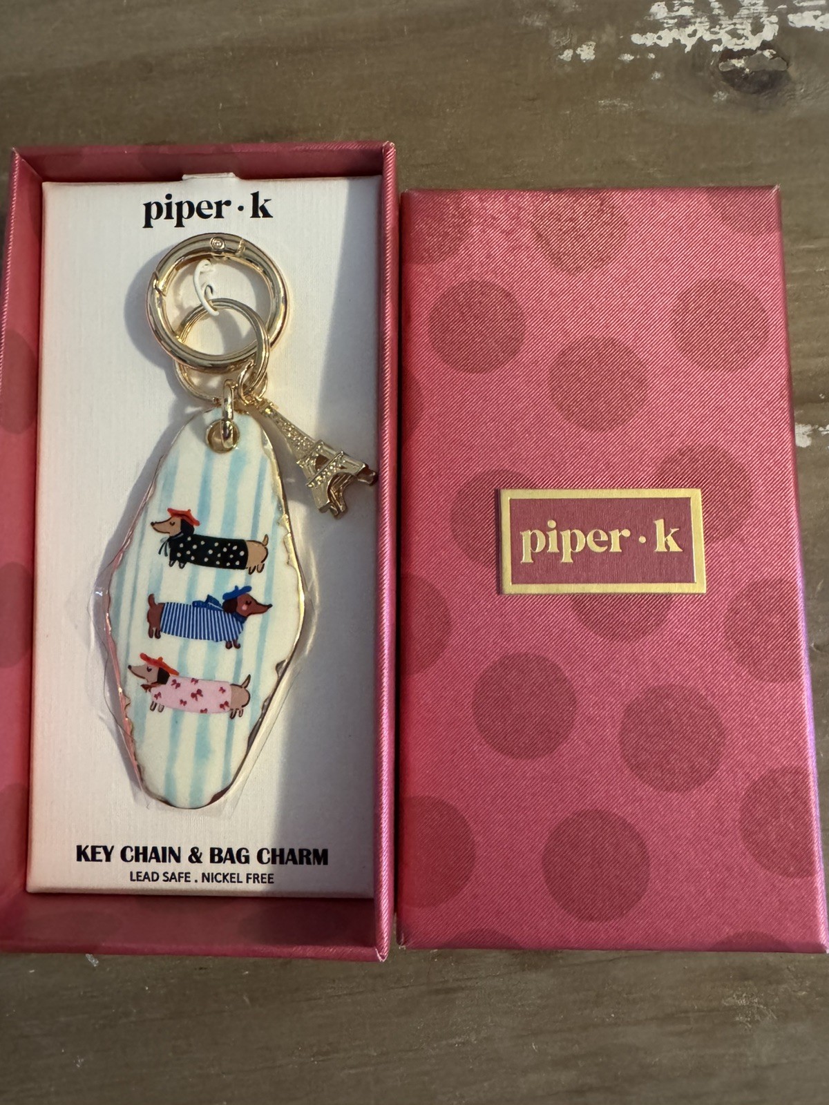 Piper K Dachshund Doxie Dog Bag Charm Keychain Eiffel Tower Paris Rare HTF