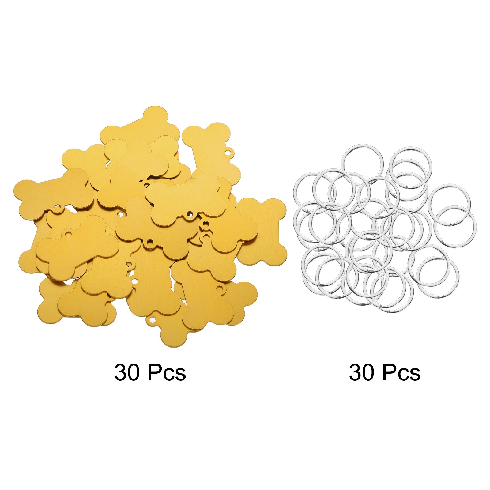 Bone Shaped Dog Tag Pet ID Tags, 1.5″x1″ Metal Yellow Blank with Ring, 30pcs