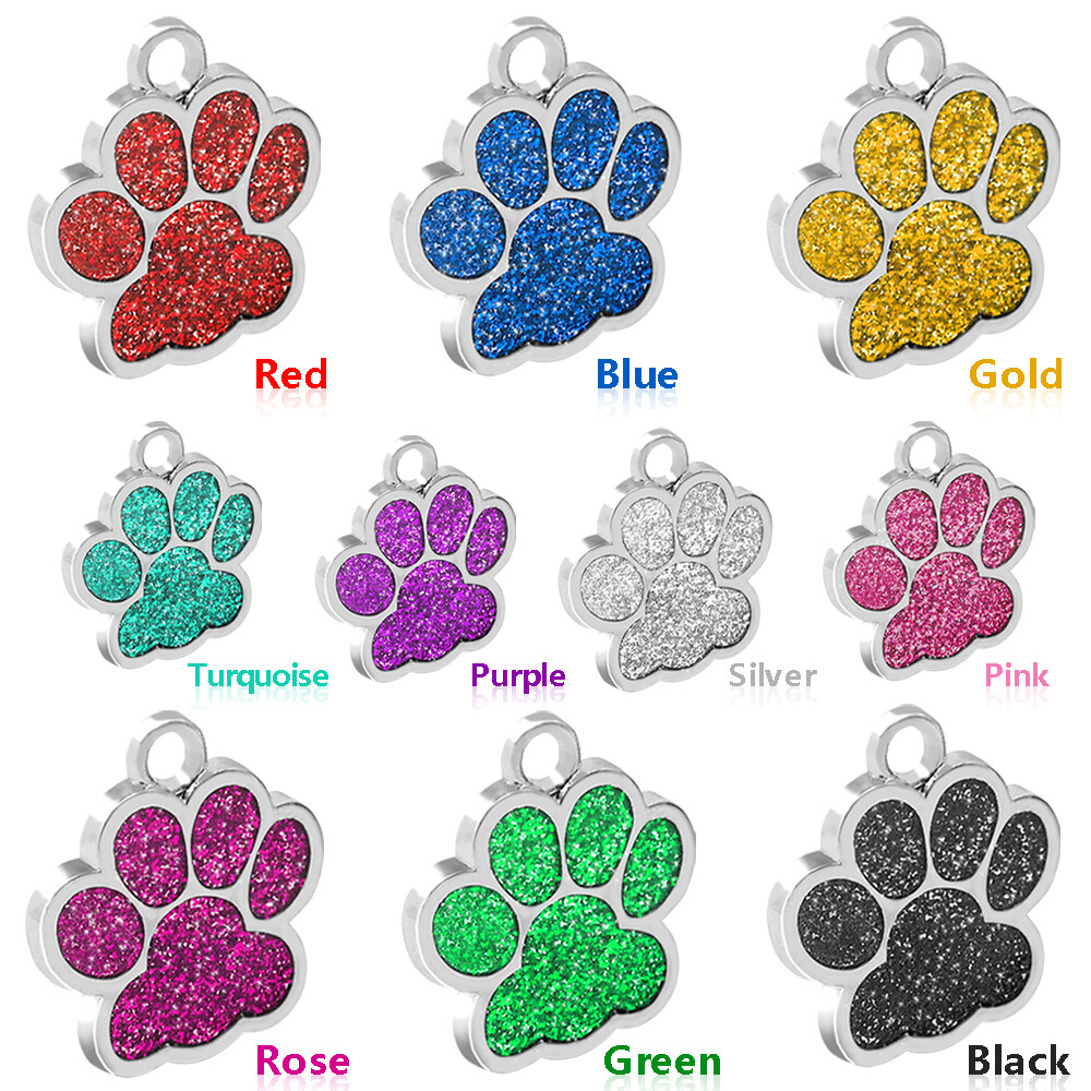 20/50pcs Dog Cat ID Tag Bulk Blank Glitter Paw Print Collar Name Discs 10 Colors