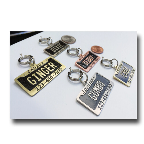 License Plate Pet ID Dog Name Tag Free Engraving Brass Copper Nickel Silver
