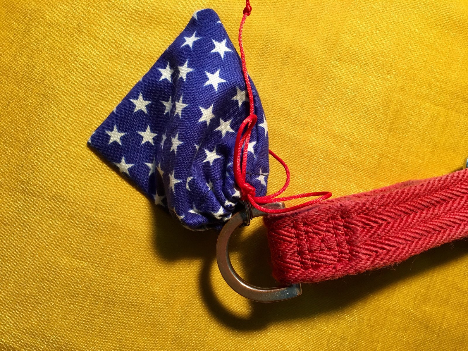 Handmade Dog Cat Flag Tag Bags, Blue with Stars, Patriotic, Covers Collar Tags
