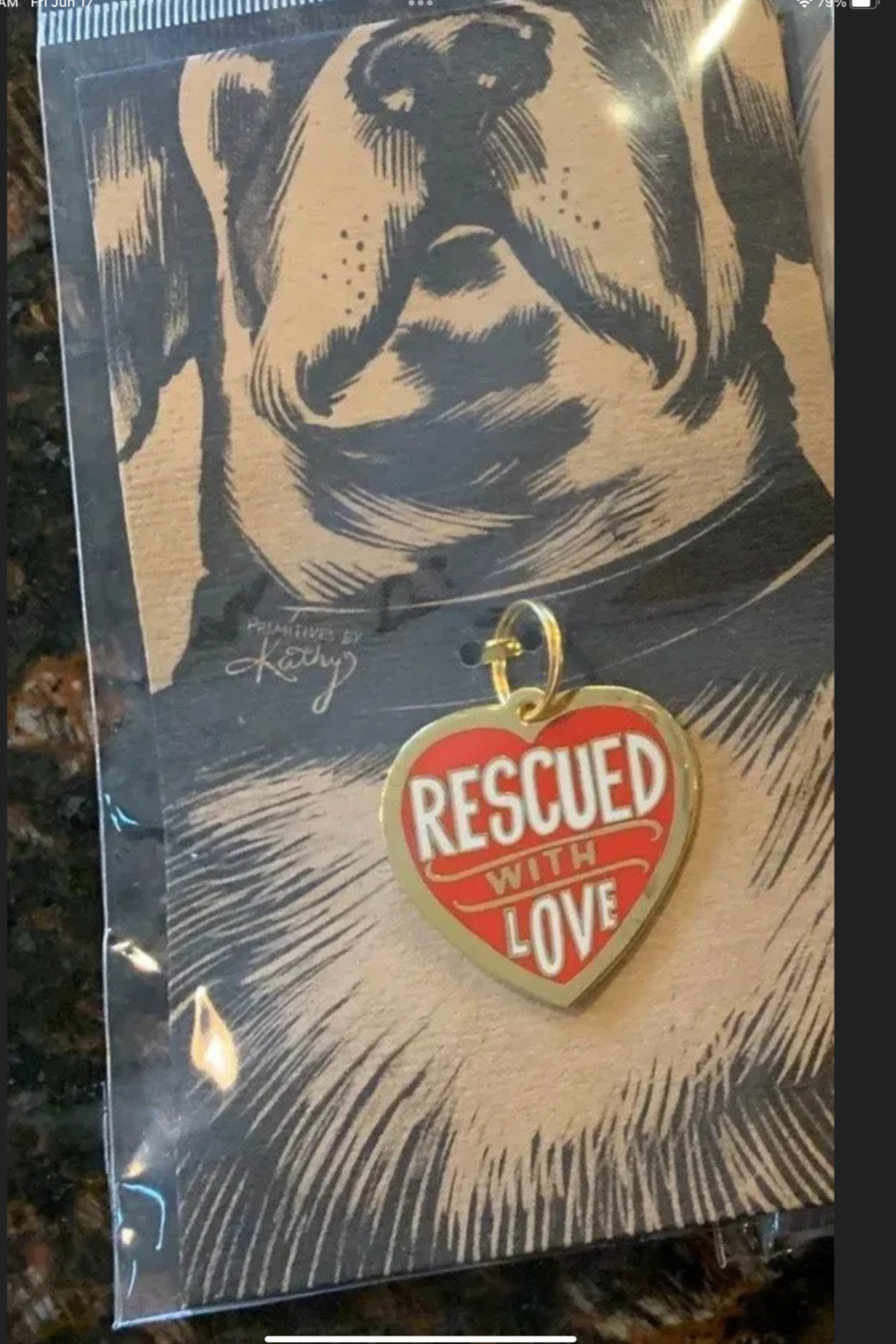 NEW Primitives by Kathy RESCUED WITH LOVE Metal Enamel Collar Pet Charm Dog NWT