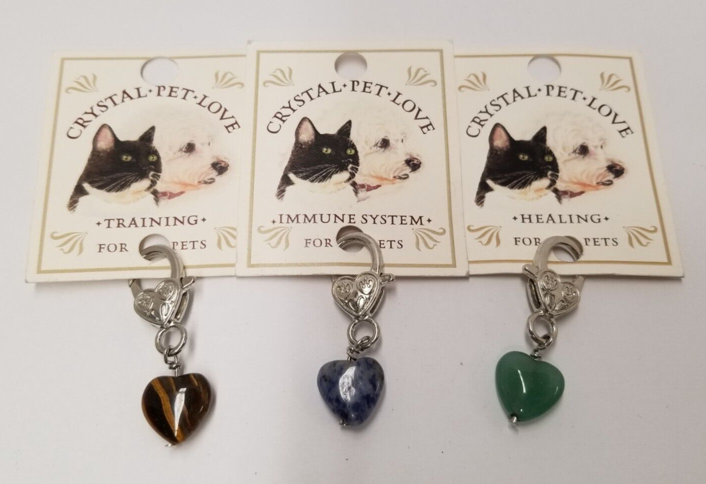Training, Immune System, & Healing Crystal Heart Pet Collar Charms (3 Pack)