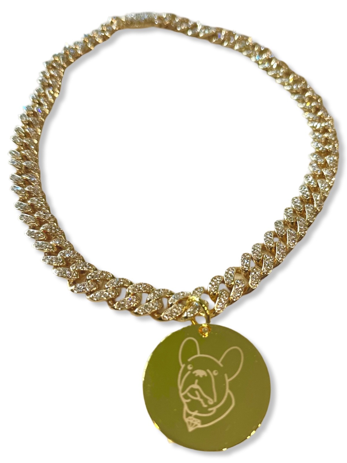 Gold Cuban Dog Chain Collar & Dog Tag Charm-LARGE Dog