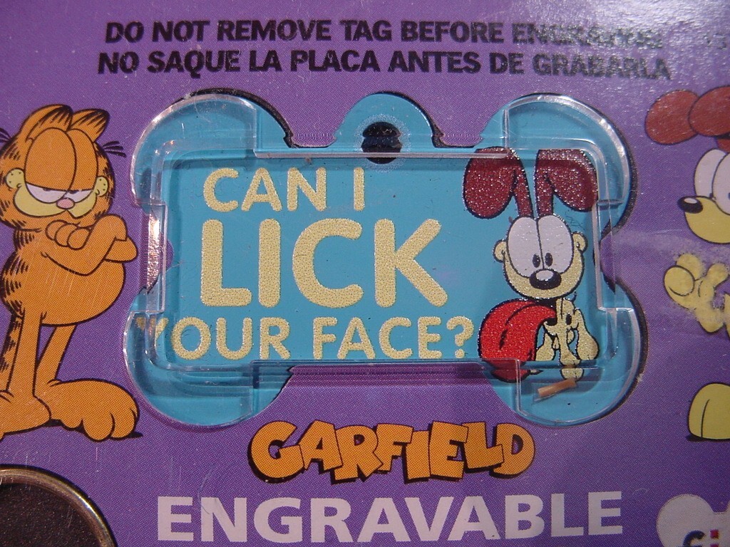 NEW – FIDO ENGRAVABLE PET I.D. TAG – GARFIELD CAN I LICK YOUR FACE