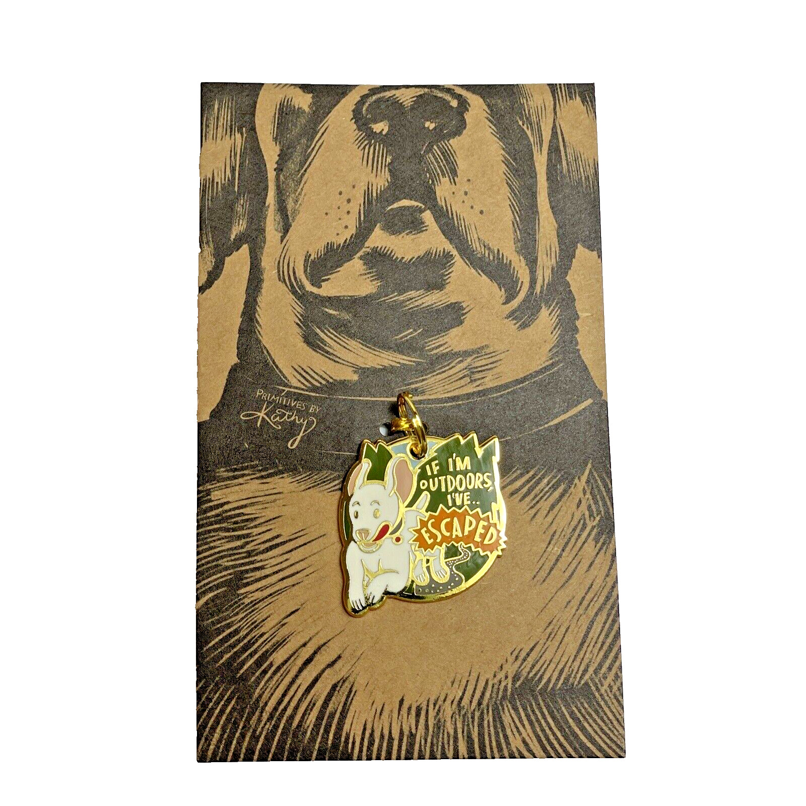 Pet Collar Charm “If I’m Outdoors, I’ve Escaped” Metal Enamel 1.25 Diameter Dog