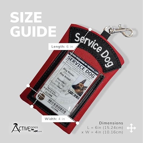 Service Dog ID Card Pouch – Clip-On Badge Holder with Zipper Pocket, Red 5″x4