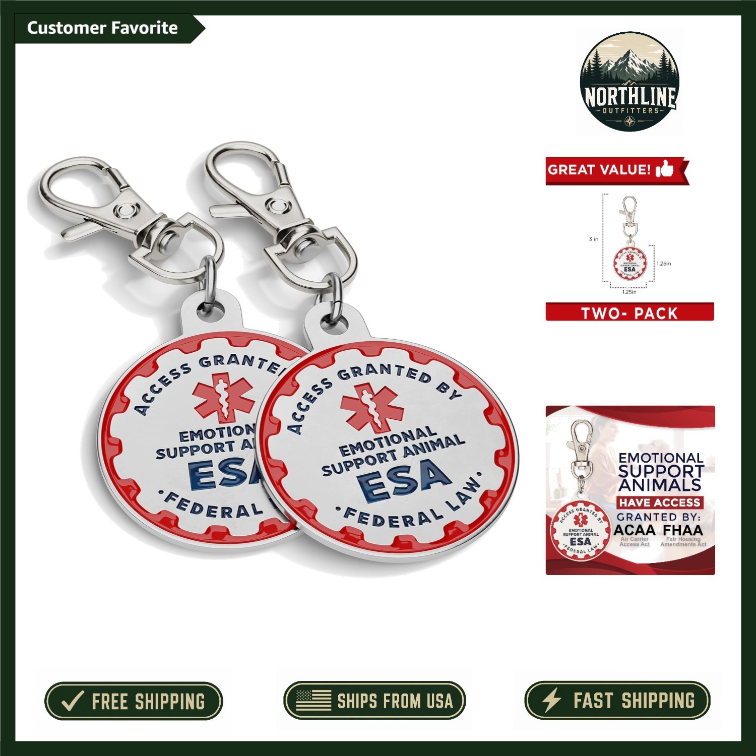 Stainless Steel Emotional Support Dog Tags, 1.25-Inch, Double-Sided