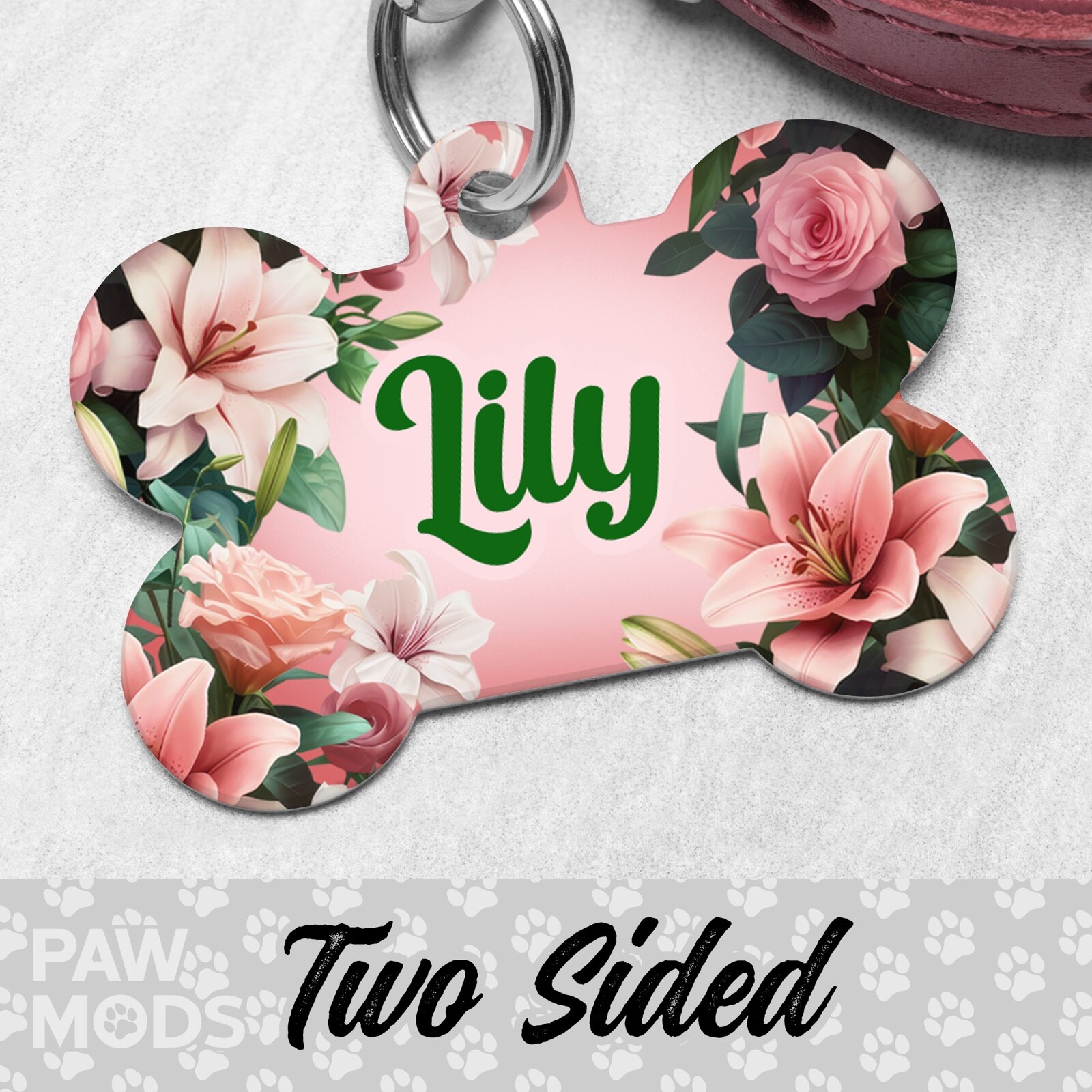 Lily Dog Tag for Dogs, Floral Pet ID Tags, Custom Personalized Flower Puppy Tag