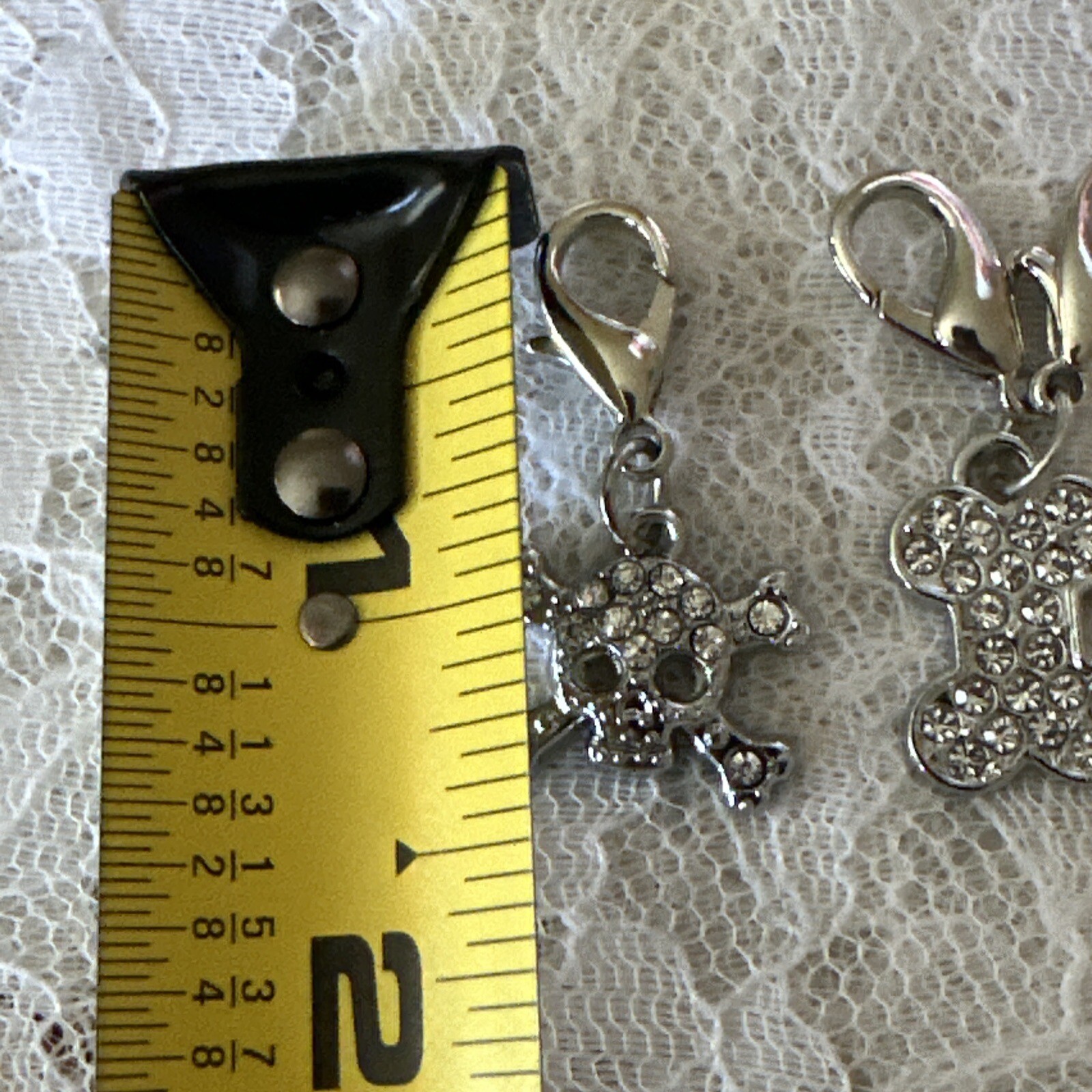 Lot Of 2 Dog Cat Pet Silver Toned Collar Rhinestone Charms Skull & Bone