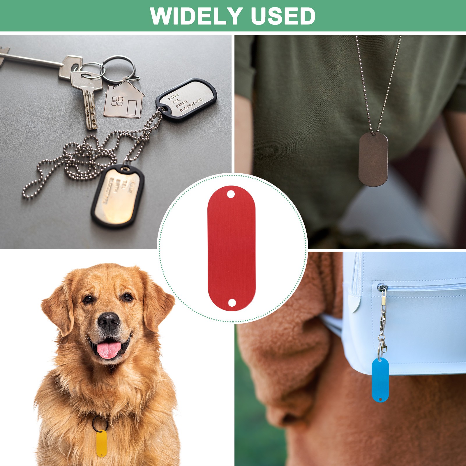 25-Pack 2″ x 0.75″ x 0.04″( L x W x T ) Blank Dog Tags [Red, 2 Holes]