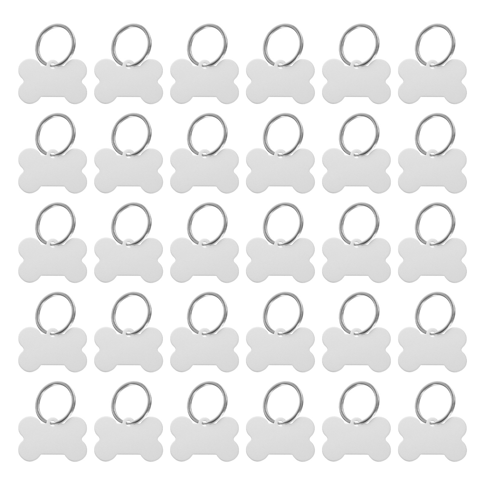 Bone Shaped Dog Tag Pet ID Tag, 1.5″x1″ Metal Silver Tone Blank with Ring,30pcs