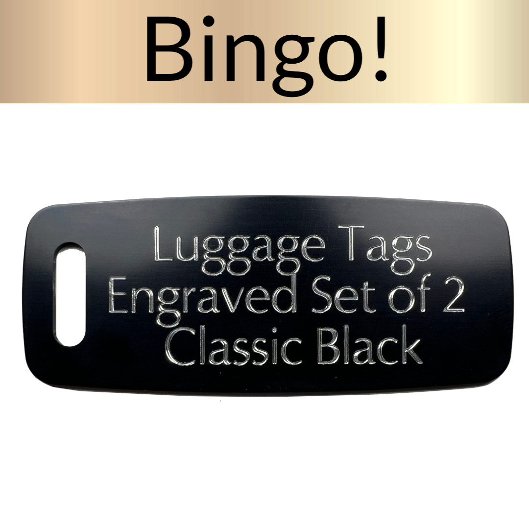 TWO Black Custom Luggage Tags Baggage Tag Carry On Bag ID ENGRAVED LUGGAGE TAG