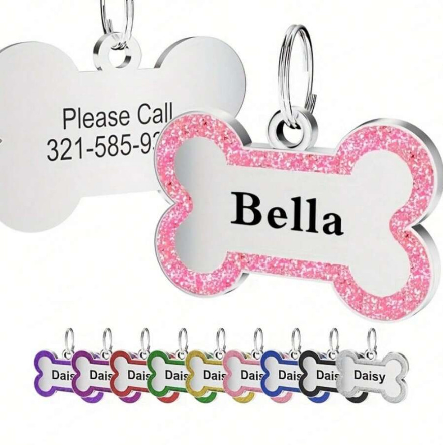 Bone Shape Custom Dog Tags Engraved Pendant Puppy Pet ID Tags Personalized Name
