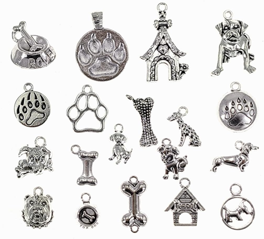 50Pcs Dog Charm,Assorted Dog Bone Paw Print Footprint Pet Charm Pendant for DIY