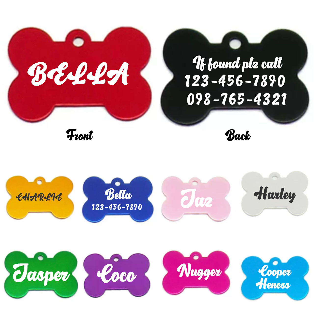 Dogs Cats ID Tags Personalized Pet Tags 2sides Engraved Bone Shape