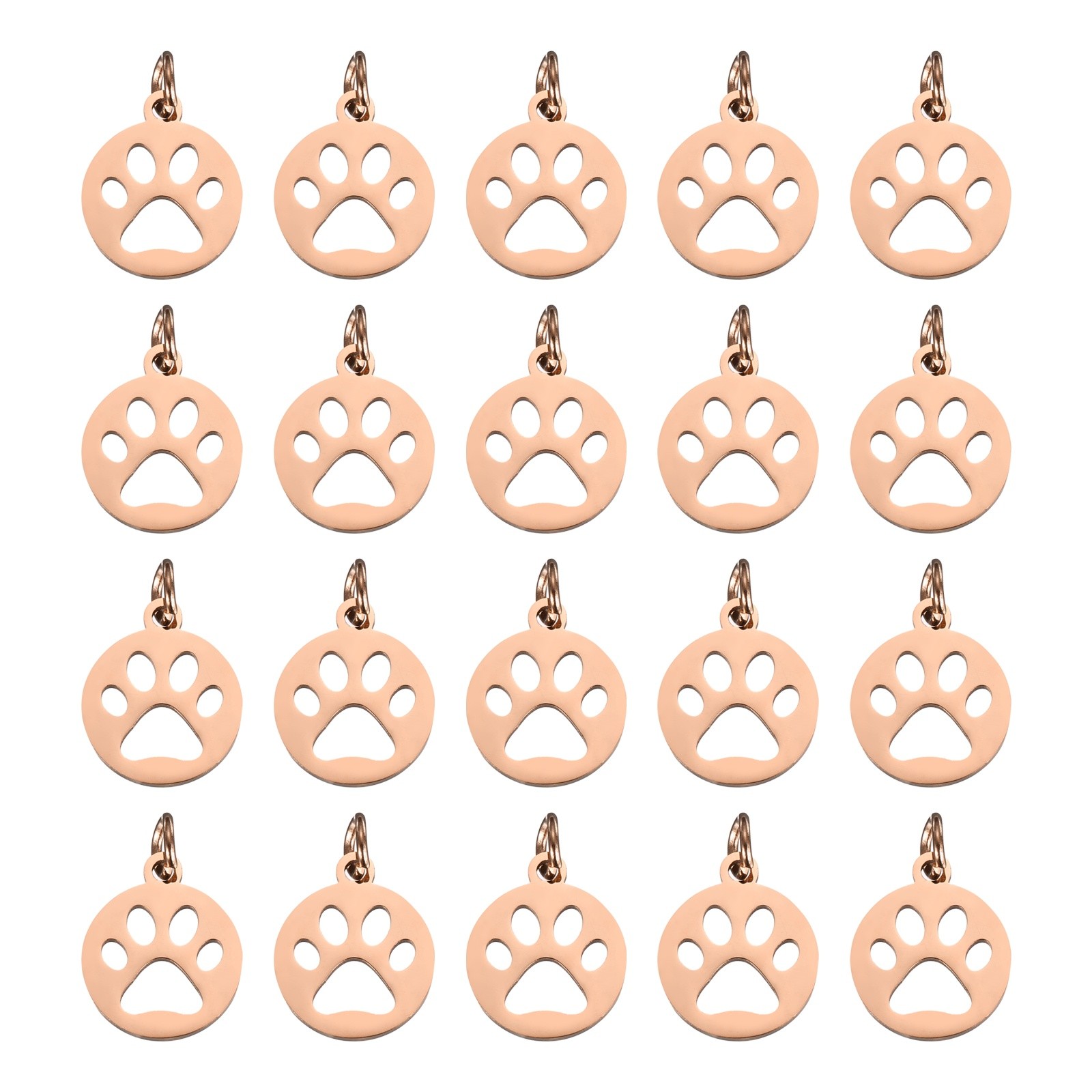 Dog Paw Print Charms 3mm, 20 Pcs Round Cat Dog Paw Pendant, Rose Gold