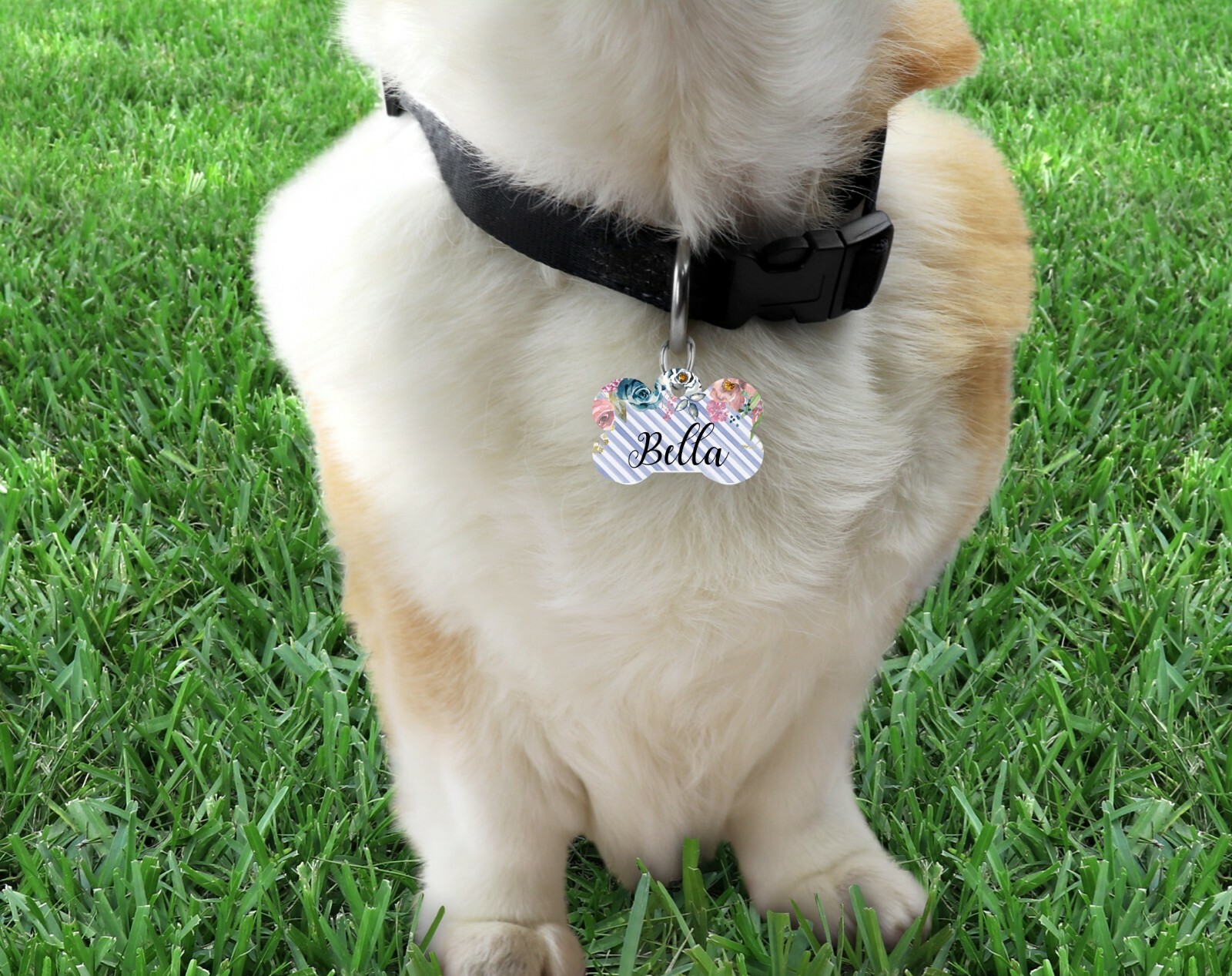 Pet ID Tag Flowers Personalized Custom Double Sided Pet Tag w/name & number