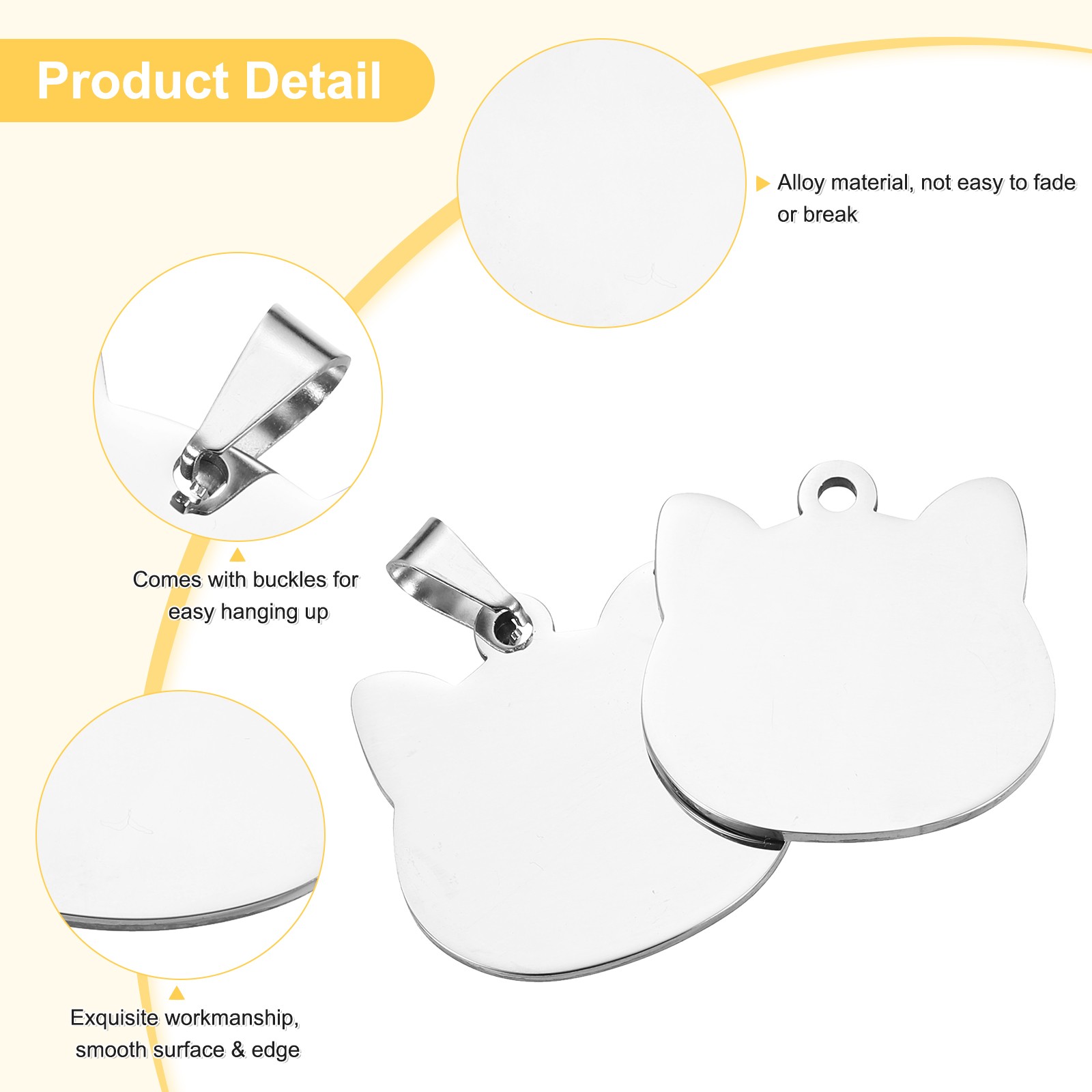 5 Pcs Silver Metal Cat Charm, Round 25mm/0.98″ for Molding