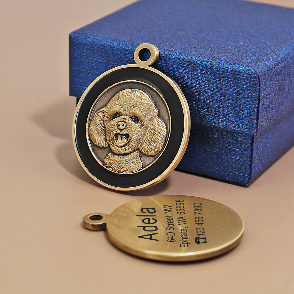 Personalized 3D Gold Dog Tag 8 Breeds Patterns Cat Bulldog Labrador Husky Poodle
