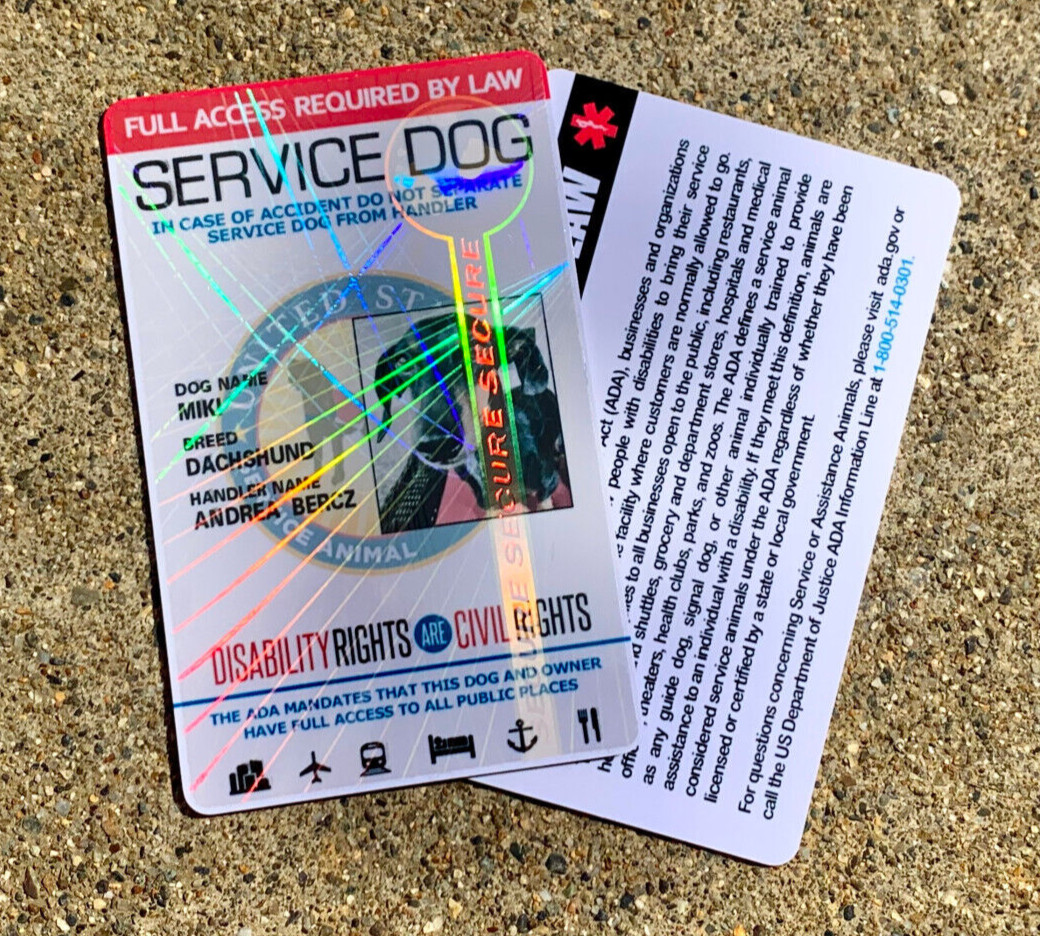 SERVICE DOG ID CARD HOLOGRAPHIC PVC ASSISTANCE ANIMAL ID BADGE TAG FOR VEST