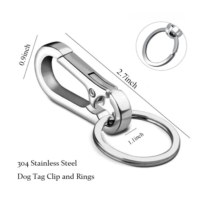 2 Pack Stainless Steel Dog Tag Clips with Rings for Pet ID Holder