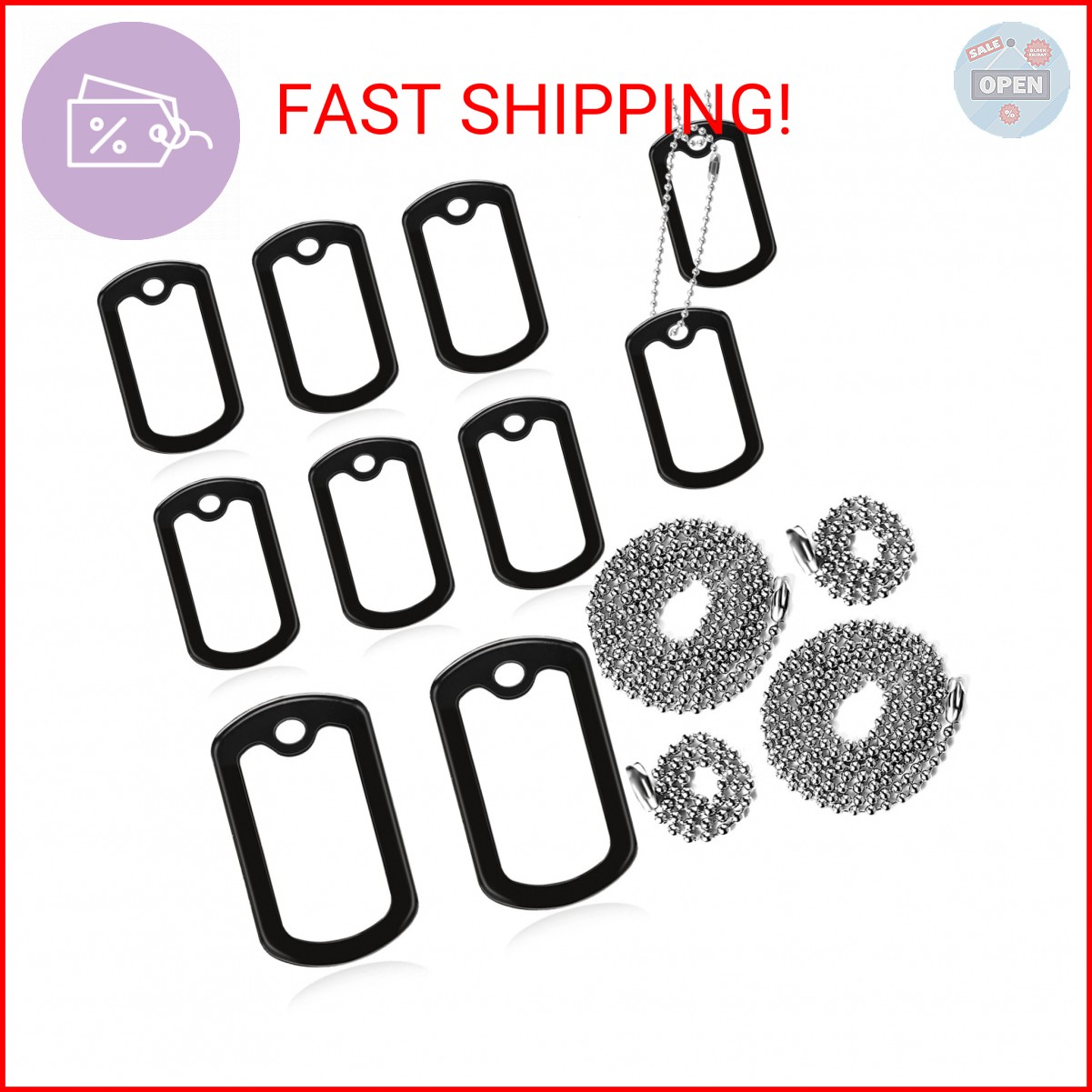 10 Pack Dog Tag Silencers, Black Engraved Tag Silicone Case with 4 Chains Army D
