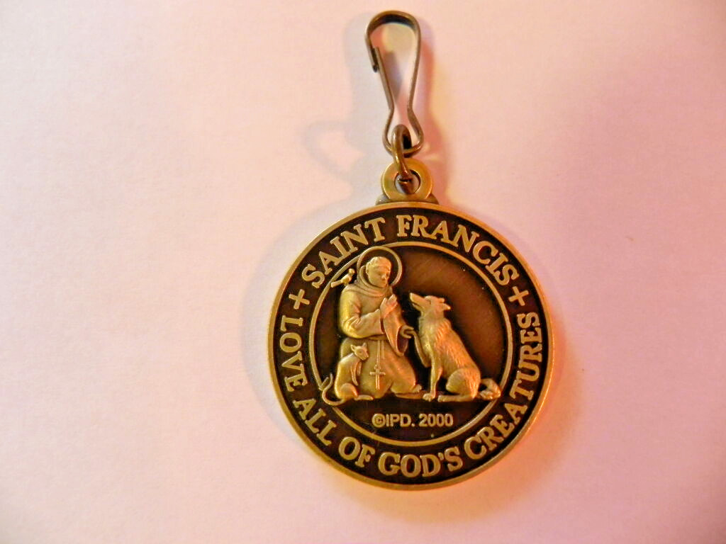 SAINT ST FRANCIS DOG COLLAR TAG WITH PRAYER Bronze Tone pet medal QUALITY NEW