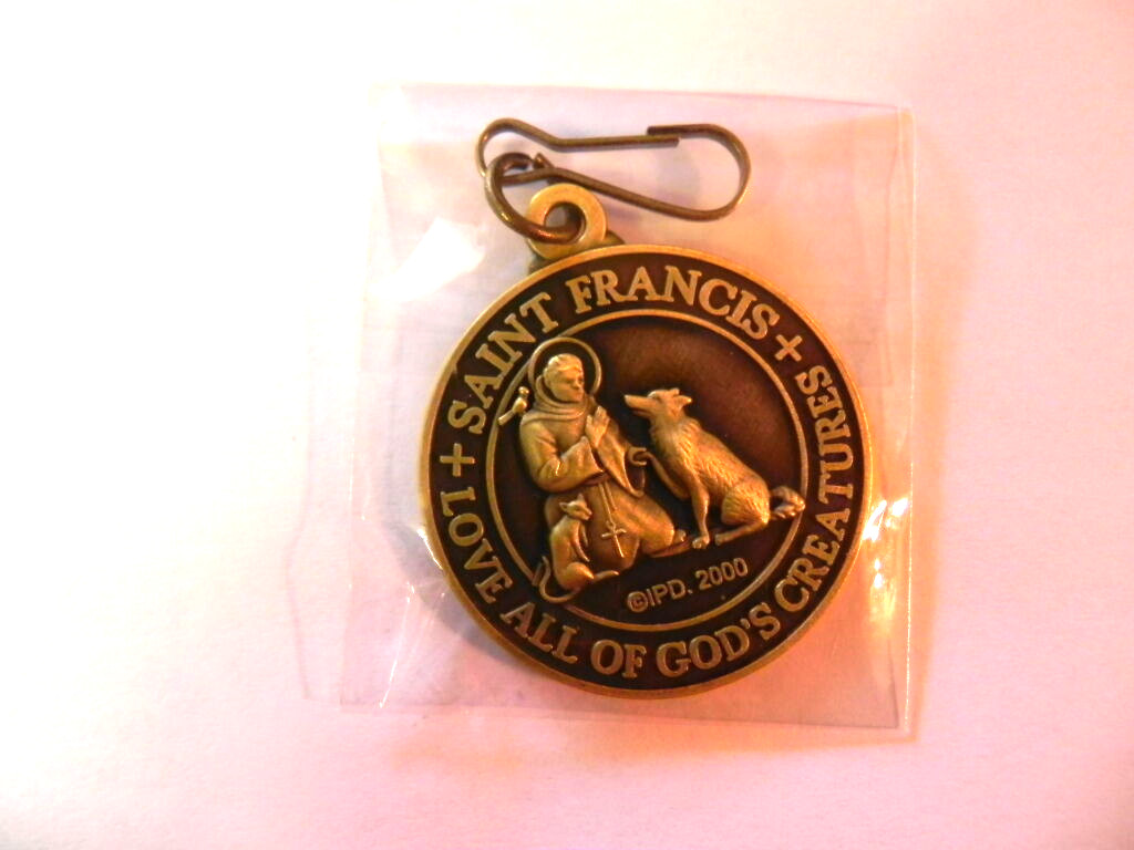 SAINT ST FRANCIS DOG COLLAR TAG WITH PRAYER Bronze Tone pet medal QUALITY NEW