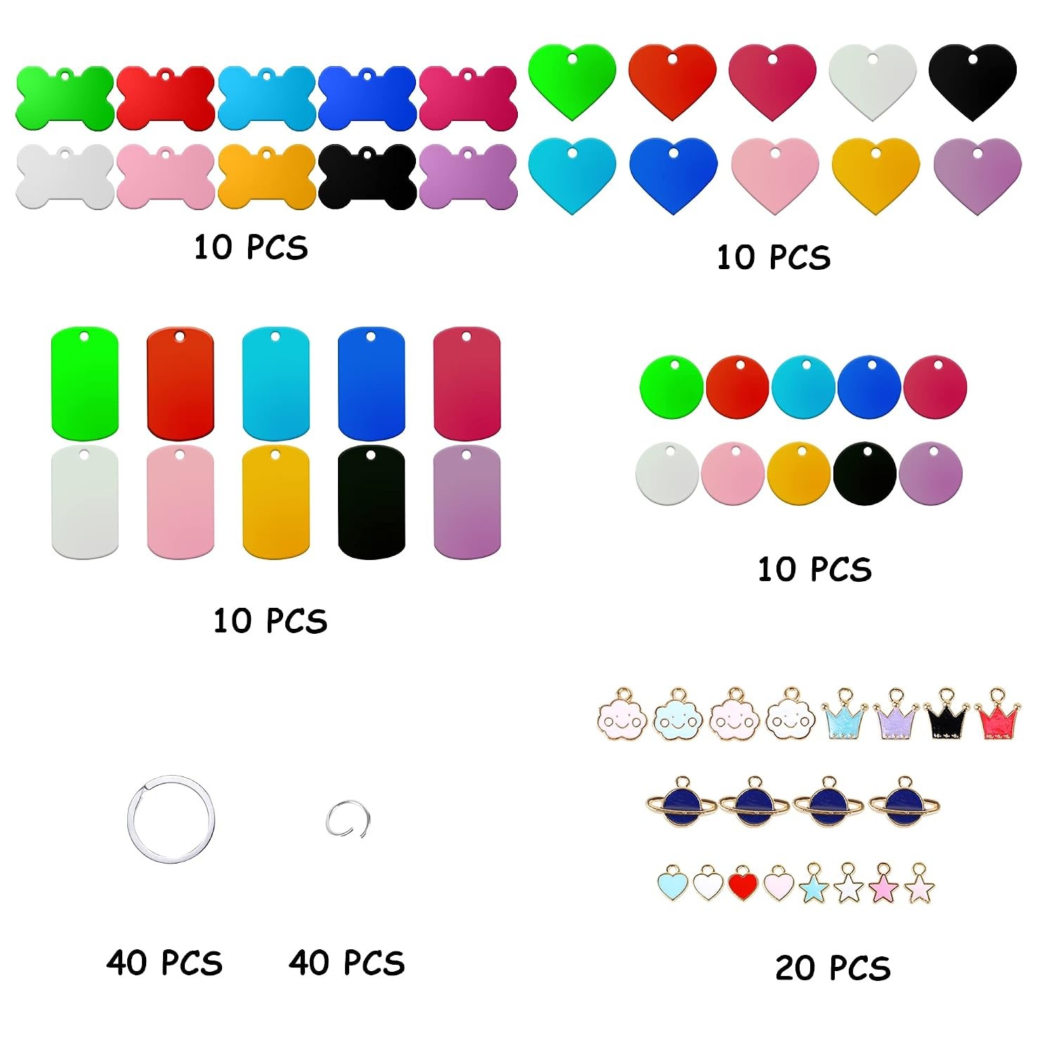 140pcs Pet ID Tag Set with 40pcs Colourful Blank Dog Tags Double Sided Aluminum