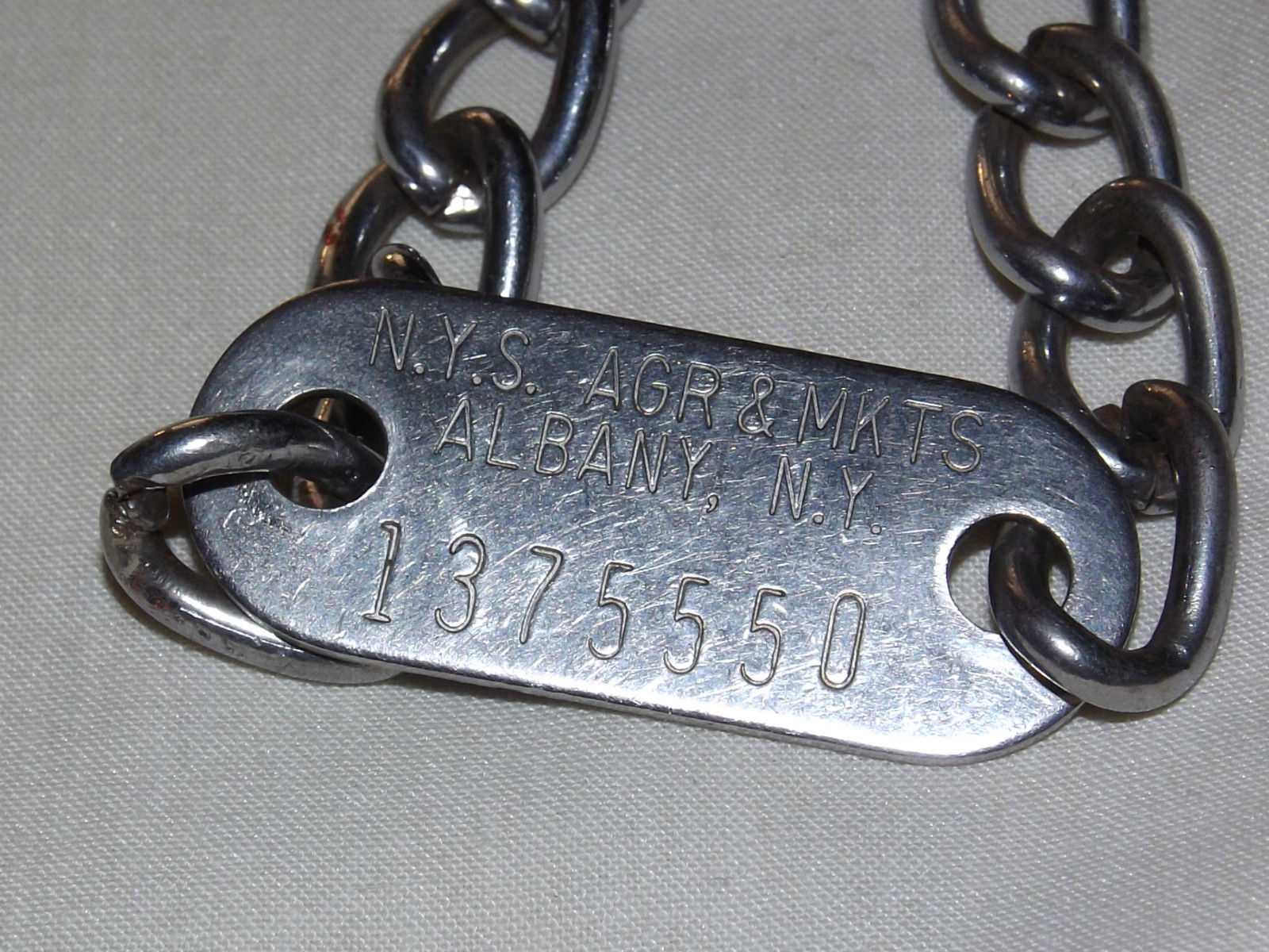 NEW YORK STATE AGRICULTURE & MARKETS ALBANY FERRET ANIMAL NECK TAG CHAIN