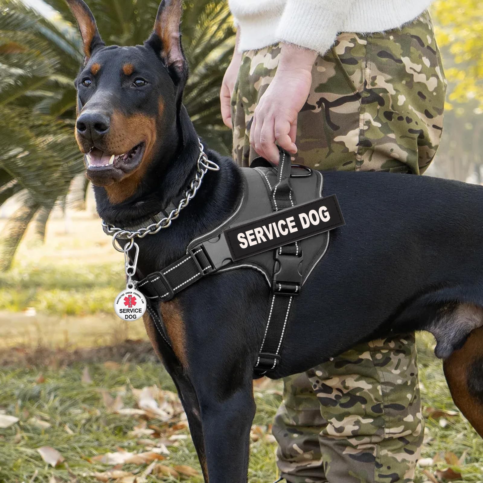 2 PCS Service Dog Patches ID Tags Removable Black Vest Training Collar Fix