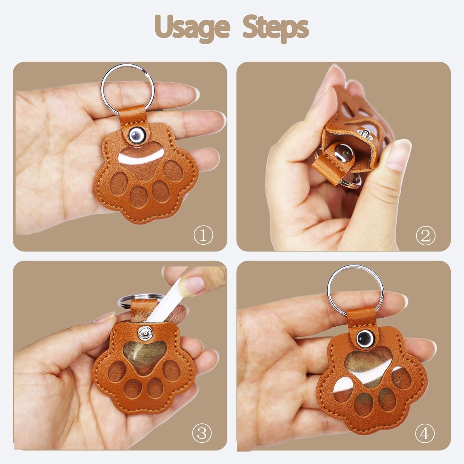 Pet Hair Keychain 4PCS – Pet Fur Keepsake Memorial Paw Keychain Leather Cat Fur