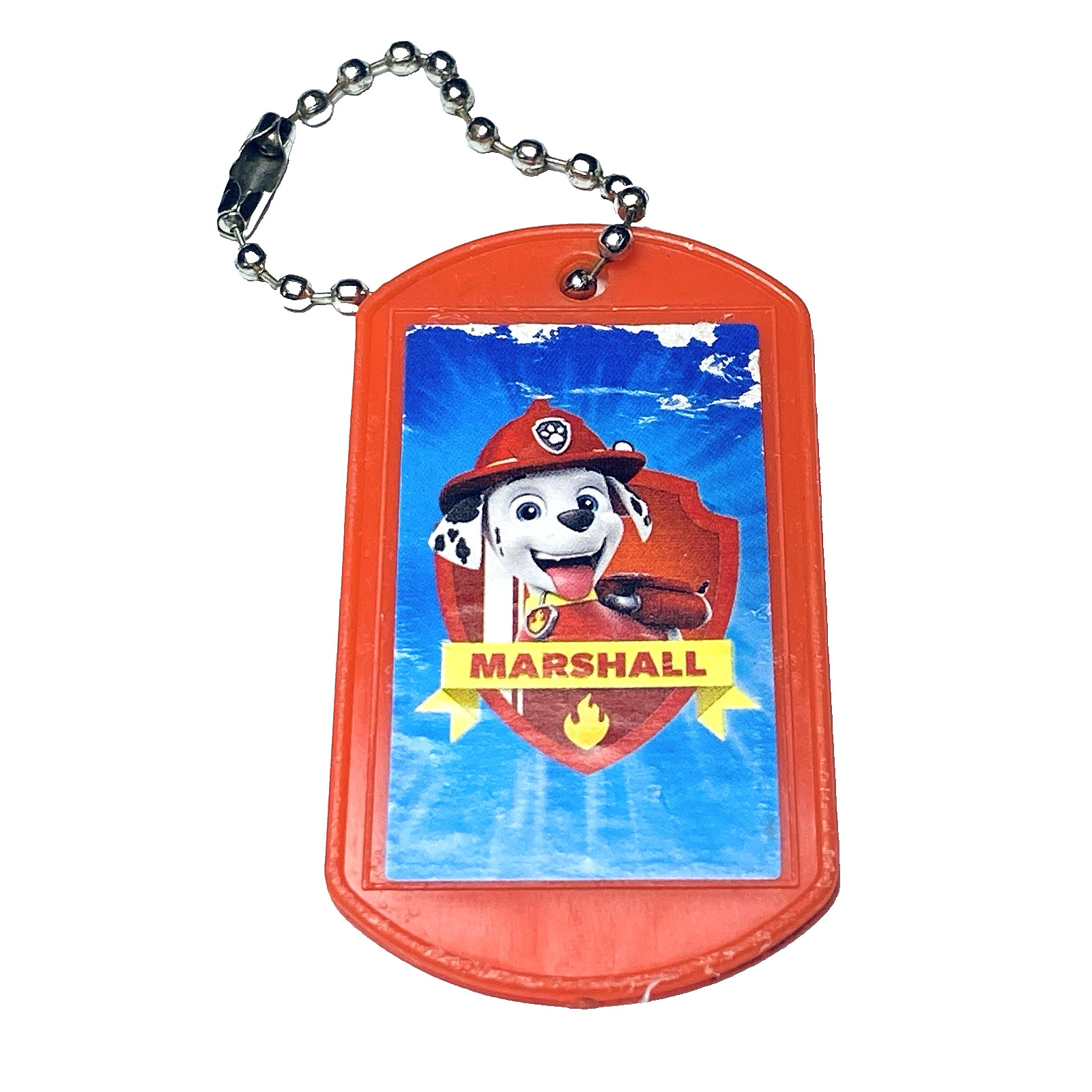 Paw Patrol Keychain Dog Tag Pet Red Marshall Ball Chain Plastic Fob Charm n