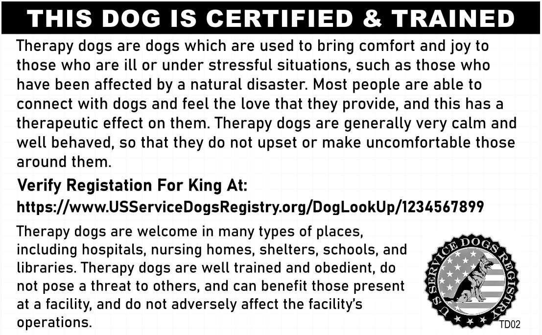 Holographic Therapy Dog ID w/QR Code & ID Holder Plus Digital Copy-Landscape