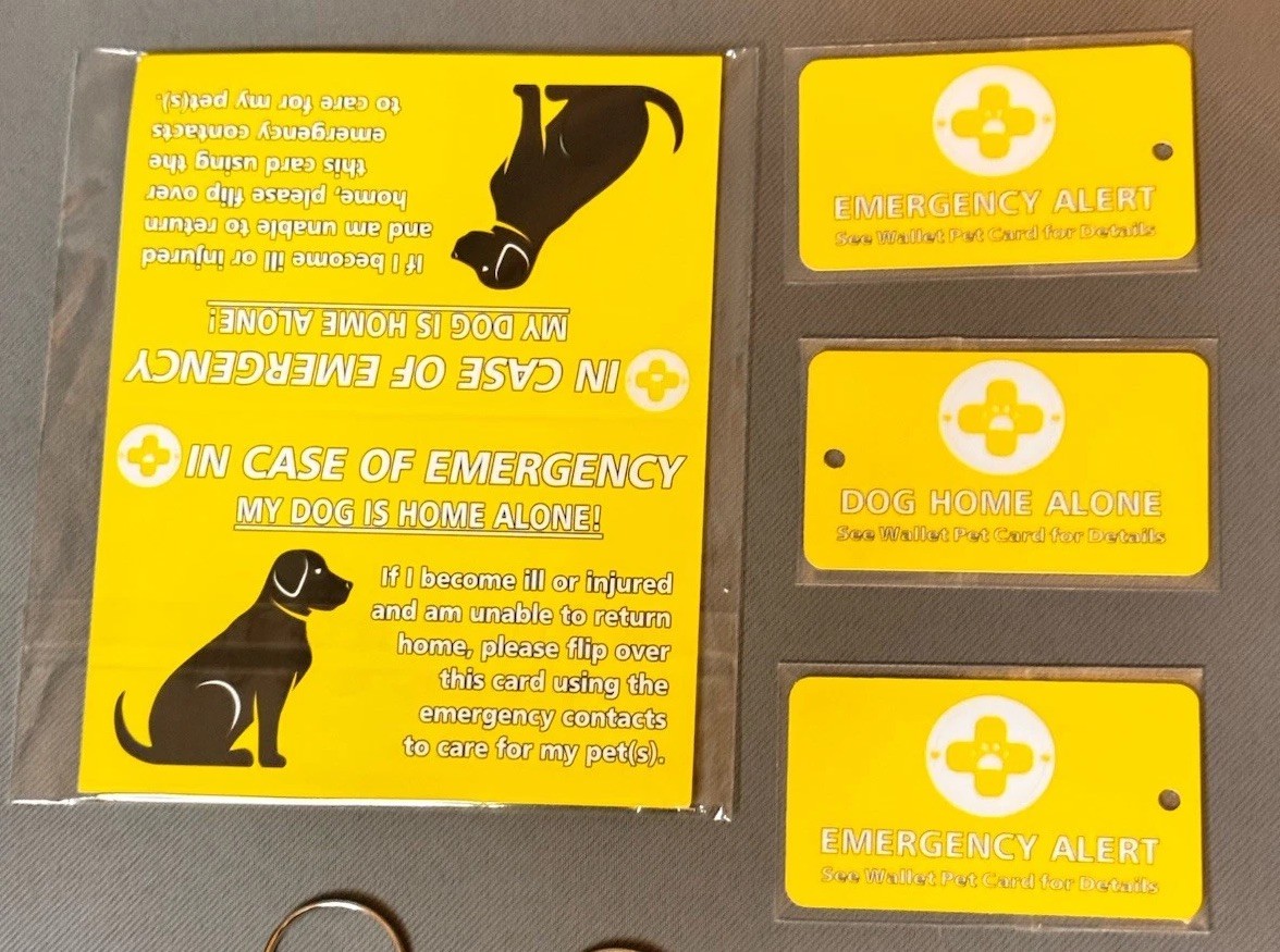Pet Home Alone Emergency Alert Card Keychain Set Dog Cat Wallet Safety ID