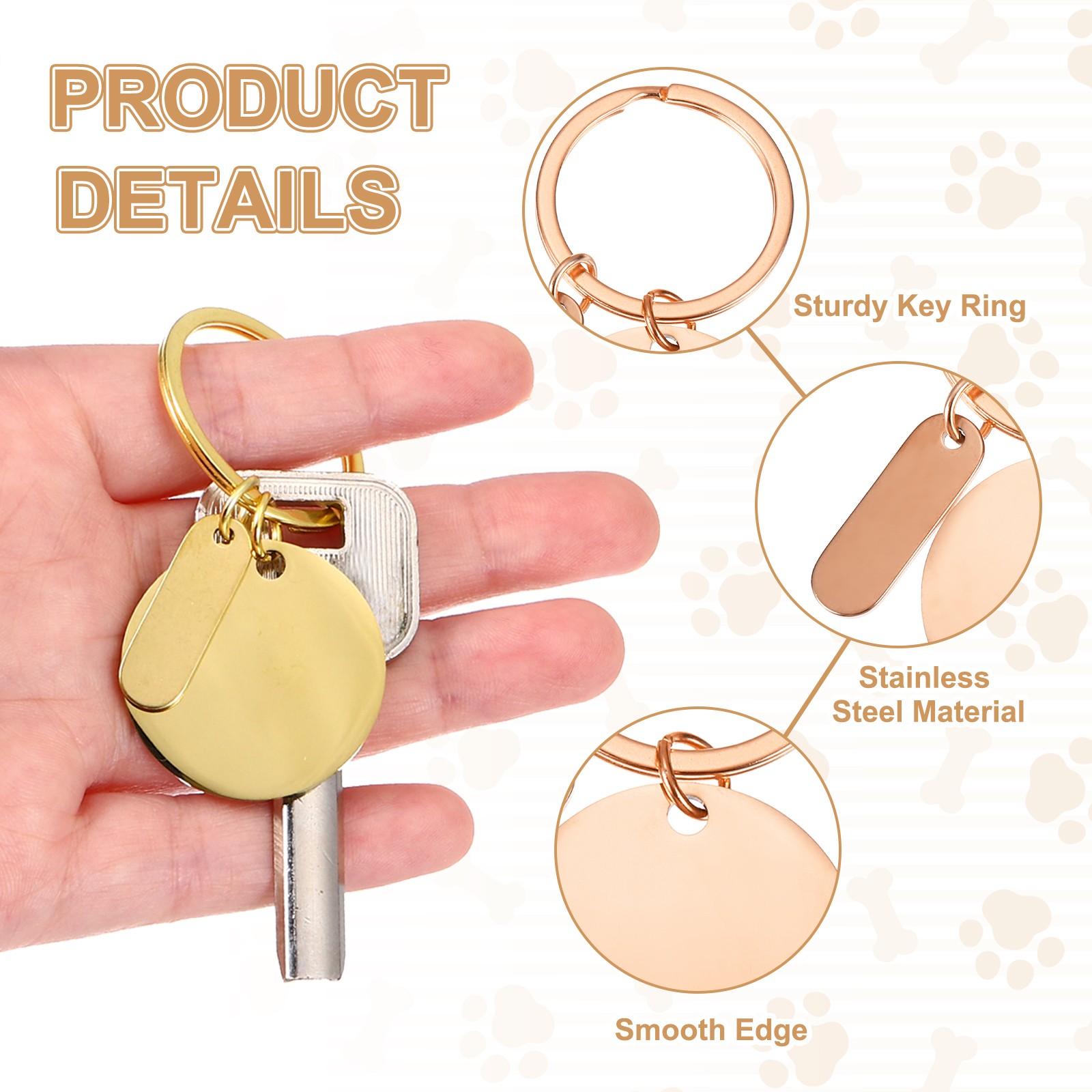15Pcs Metal Engraving Keychain Blanks, Rose Gold/Silver Tone(Round)