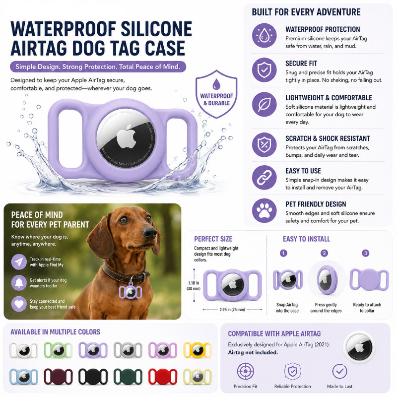 Silent Silicone Slide On Pet Tag Compatible with Apple Air Tag Find My Dog Cat