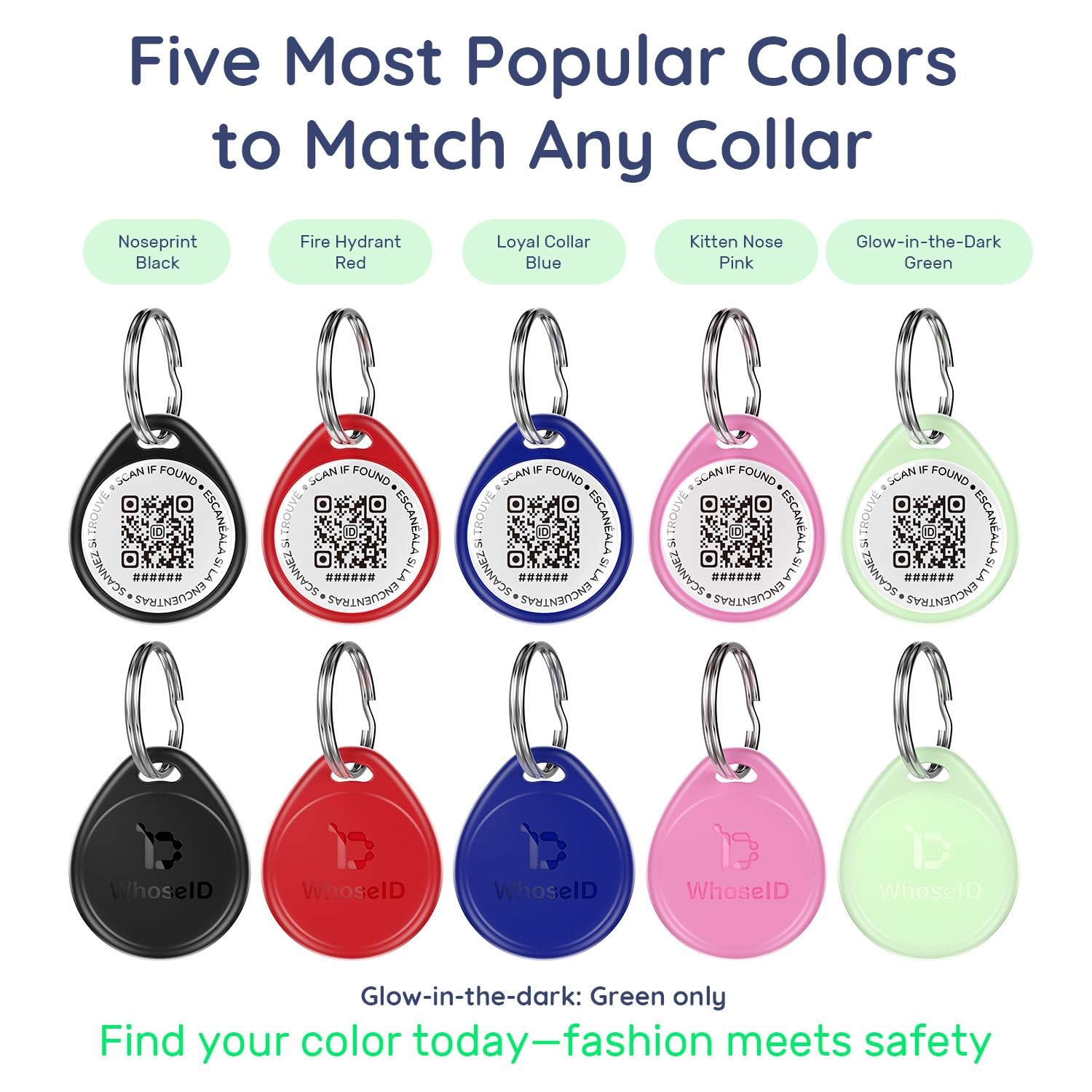 QR Code Dog Tag Cat Tag Glow in The Dark Green Scannable ID Waterproof