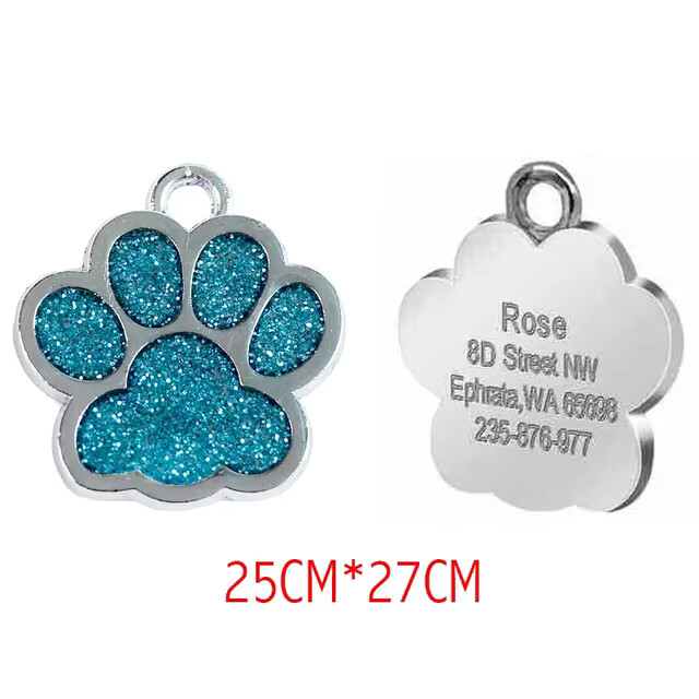 Personalized Dog Cat Tags Free Engraved Pet Puppy ID Anti-lost Name Paw Glitter