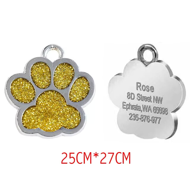 Personalized Dog Cat Tags Free Engraved Pet Puppy ID Anti-lost Name Paw Glitter