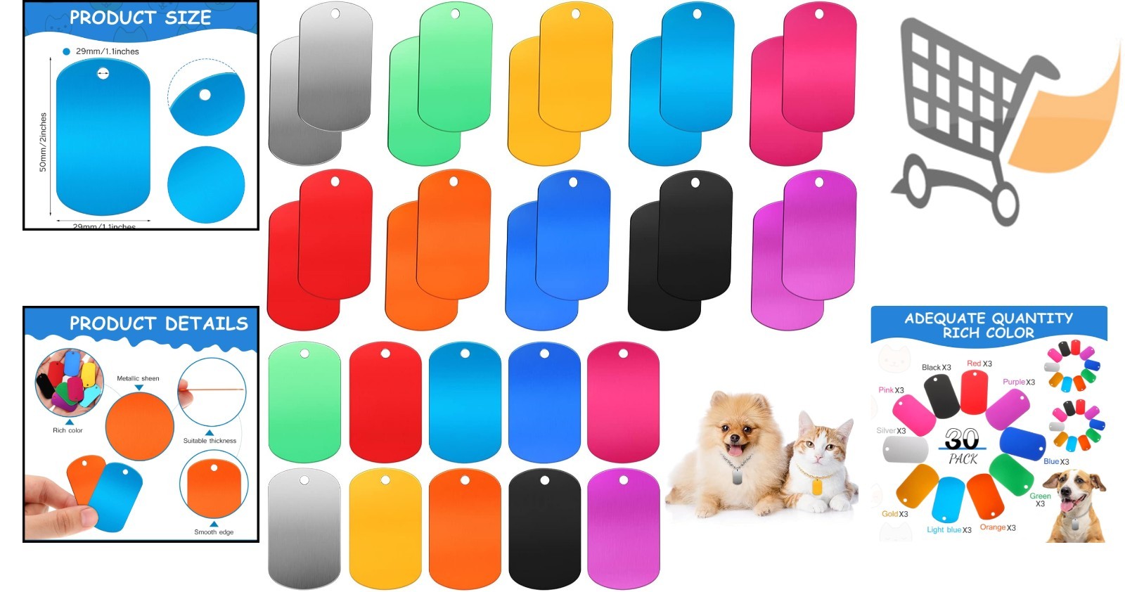 100 Pcs Aluminum Blanks for DIY Pet Tags Keychains Crafts 50x29mm Multicolor