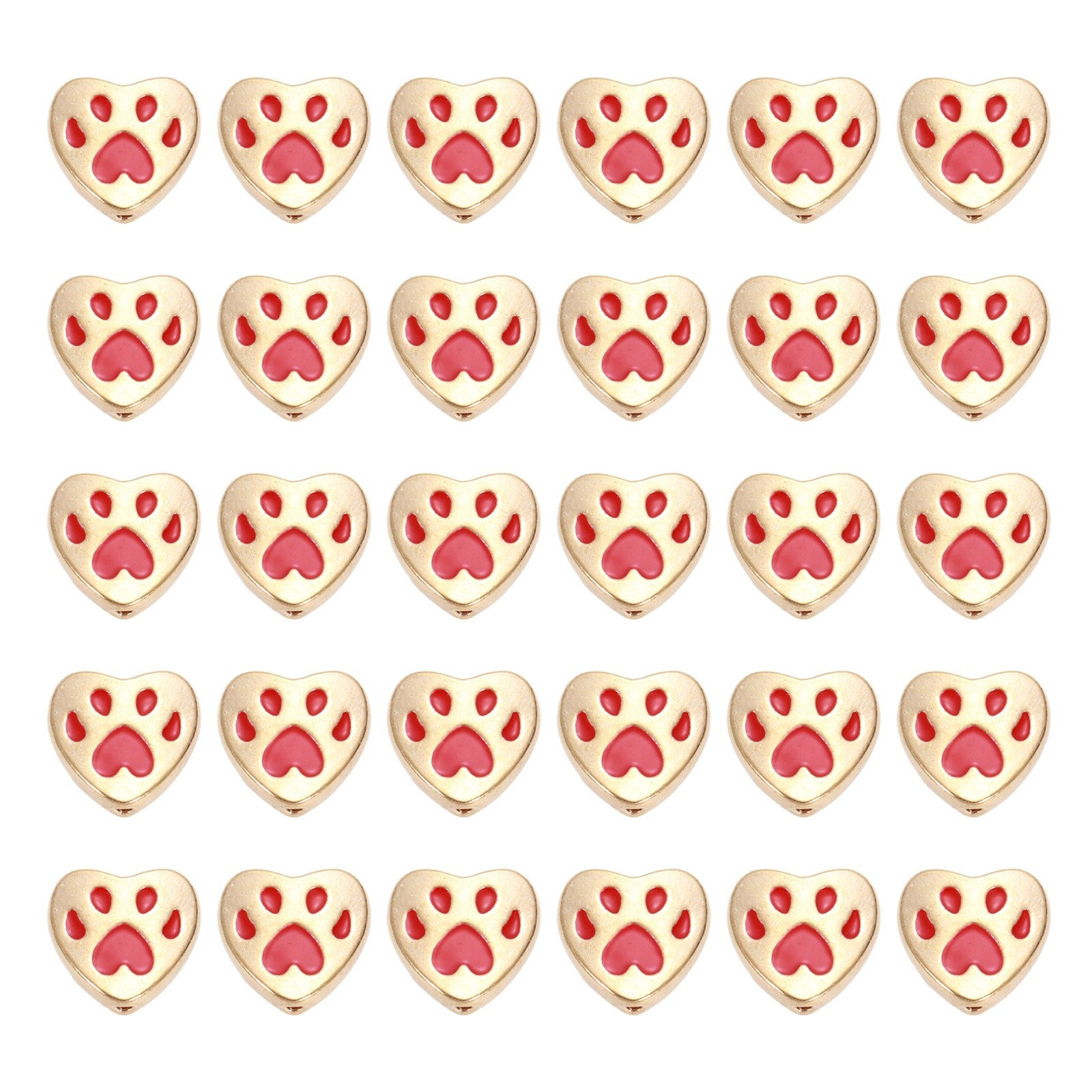 Paw Print Heart Beads, Enamel Alloy Dog Cat Paw Charms Pendant, 50Pcs(Red)